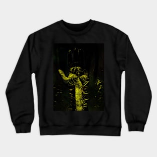 Digital collage and special processing. Hand full of spikes. Cursed. Green and yellow. Crewneck Sweatshirt